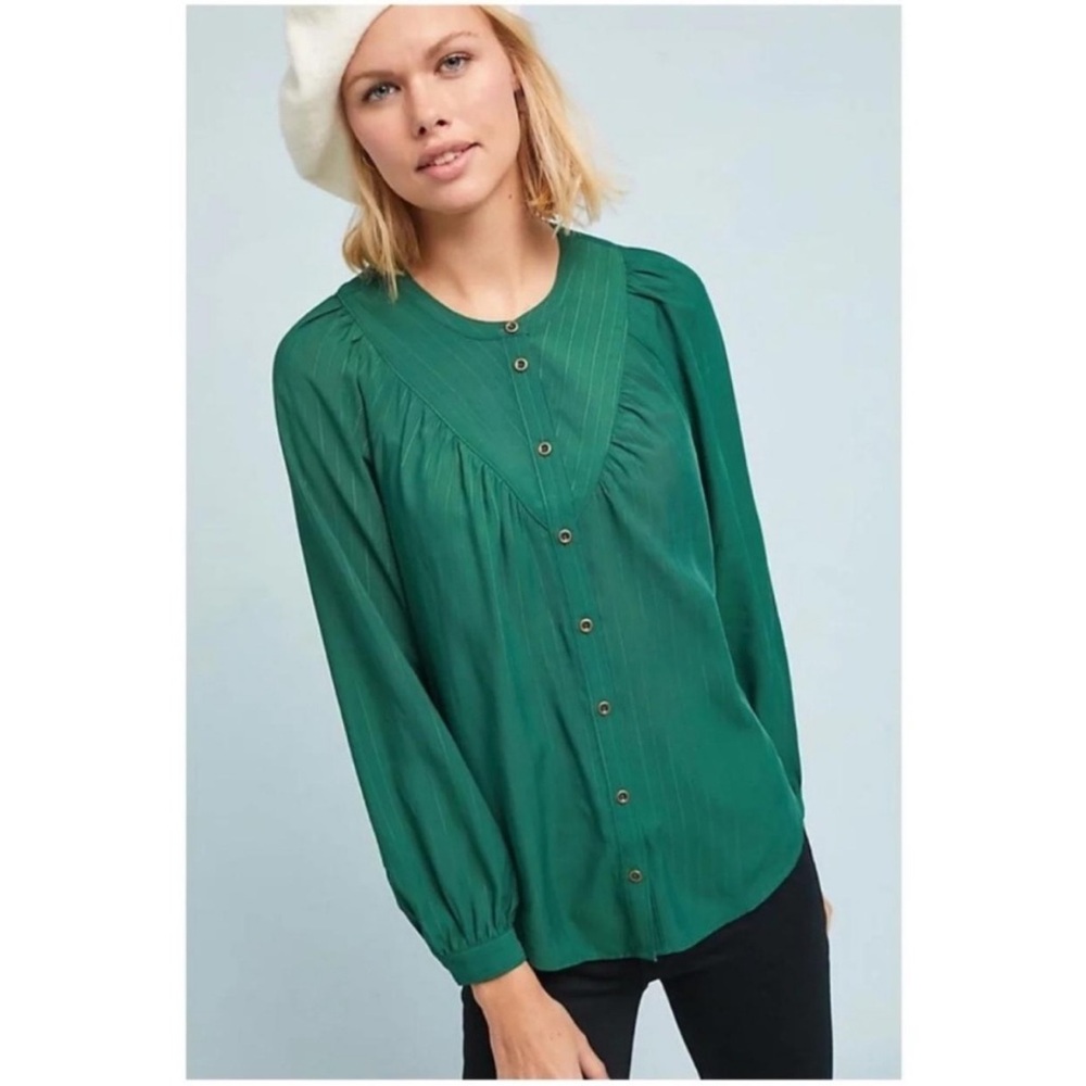 Maeve Avignon Emerald Green Button Down Blouse